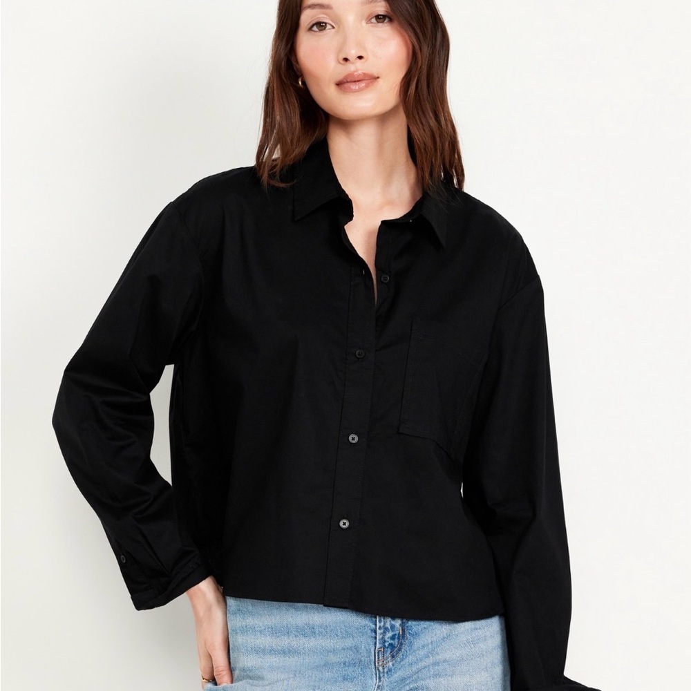 Old Navy Black Button Down loose cropped Shirt